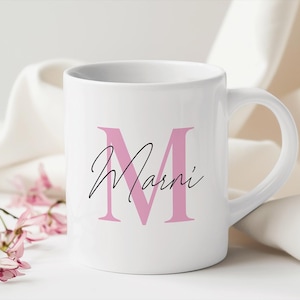 Personalised Mug with Name and initial - Custom White Cup in 8 Colour Options - personalised text