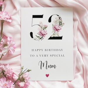 Personalisierte Mama Geburtstagskarte – Individuelles Alter Blumenmuster (18-100) – Elegante Geburtstagskarte für Mama – Handgefertigte Grußkarte mit Umschlag