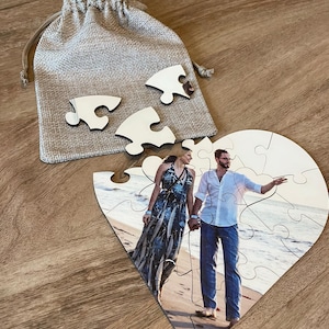 Personalised Heart Jigsaw Puzzle – Custom Photo or Message Gift – Romantic Gift, Anniversary, Wooden 23-Piece Puzzle – Gift for Couples