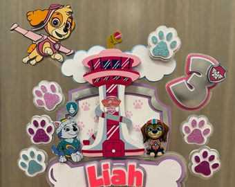 Customizable Paw Patrol Cake Topper, Glitter Cardstock, Birthday Party