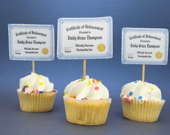 Personalized Diploma Cupcake Toppers - Graduation Party Decorations