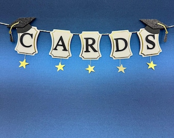 Personalized Graduation Cards Banner - Gold & Black Party Decor