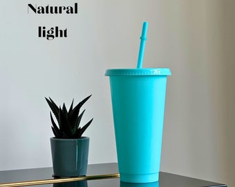 Blank cold cup, Aqua blue, 24oz cup with straw and lid, Blank cup for personalisation, Starbucks tumbler, Party, Bridesmaid, Hen Party