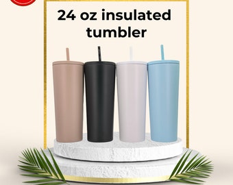 24oz tumbler, Insulated flask, birthday gift, Gym/couple cup, Double-wall insulation, High-quality stainless steel, soft straw quencher