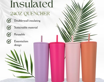 24oz tumbler, Insulated flask, birthday gift, Gym/couple cup, Double-wall insulation, High-quality stainless steel, soft straw quencher