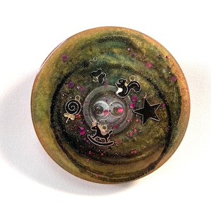 Olive Green Galaxy with Googley Eyes & Black Charms - 3.5" Round Weight