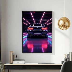 BMW M3 M4 Inspired Digital Art, BMW M3 M4 neon lights, Printable Car Poster, BMW Art, Car Automotive Enthusiast, Instant Digital Download