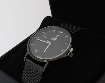 Reloj negro para hombre Twelve Imams / Reloj árabe Ahlul Bayt / Regalo para esposo / Islámico / Reloj de acero inoxidable / Regalo para papá / Eid / Chiíta