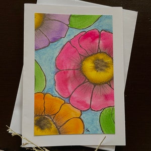 Hand Painted Cards Watercolor, Flower Notecards, Original Art Print, Set of 5, Blank Inside for a Personal Note, All-Occasion