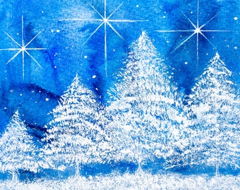 Holiday Stars, Hand Painted Cards Watercolor, Notecards, Original Art ...