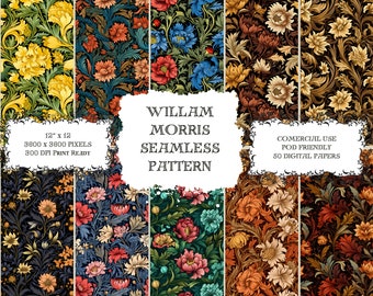 William Morris Pattern Bundle, 50 digital Papers, Printable, Instant Download, Commercial use