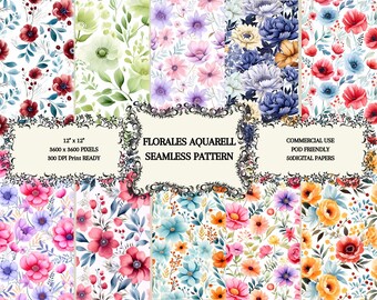 Florales Aquarell Pattern Bundle, 50 digital Papers, Printable, Instant Download, Commercial use