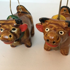 Vintage Brown Cow Salt & Pepper Shaker Set with Handles