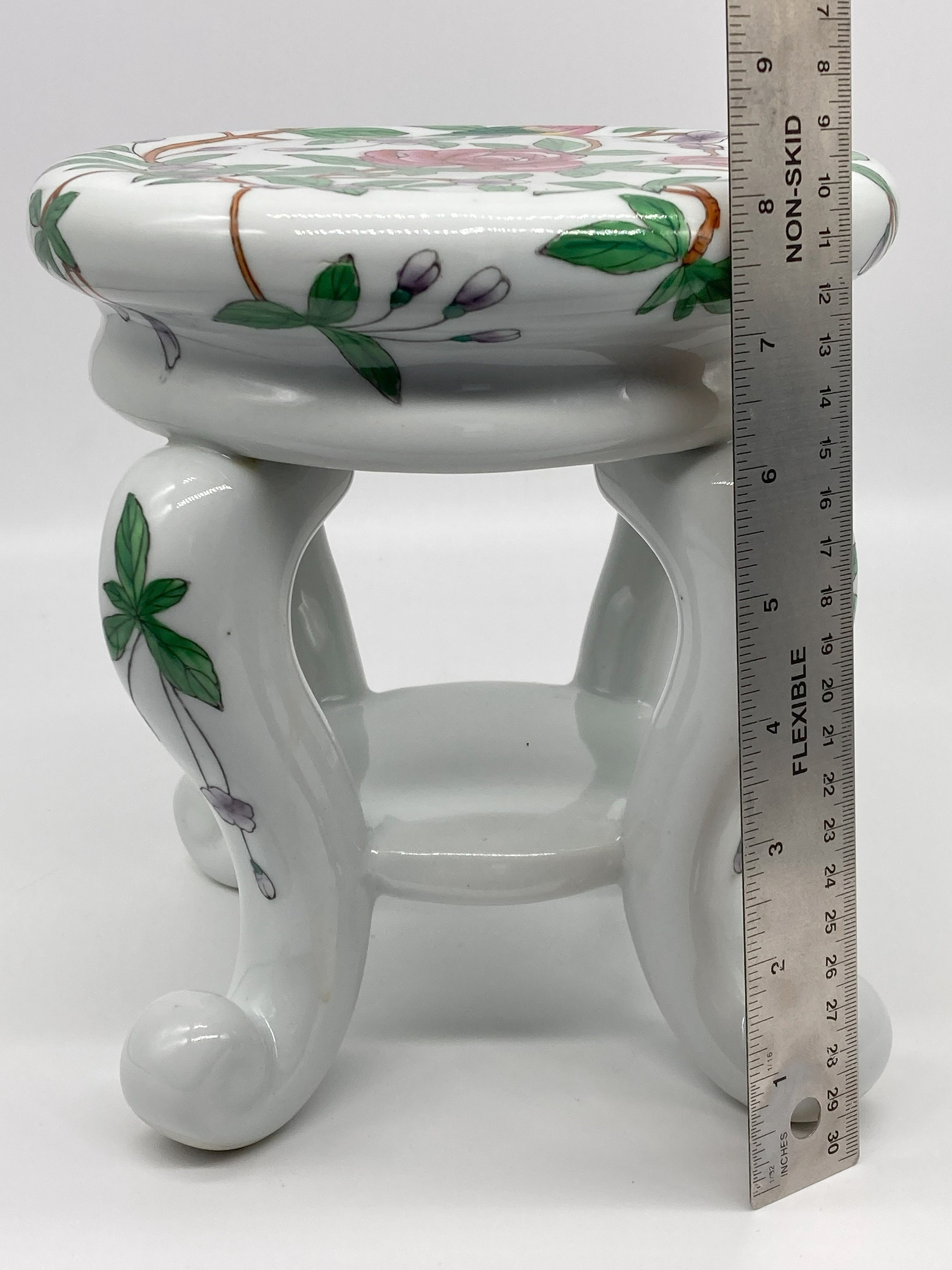 Vintage Ceramic Plant Stand Floral Print Small 8 Tall Etsy