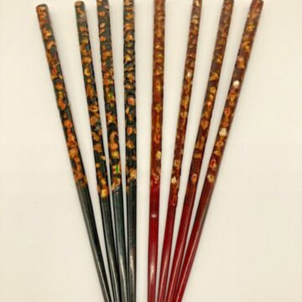 Vintage Lacquered Wood Abalone Inlay Hair Stick Sets