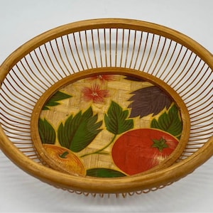MCM Style Painted Fruit Resin Wood Bowl 7.5&quot; Round