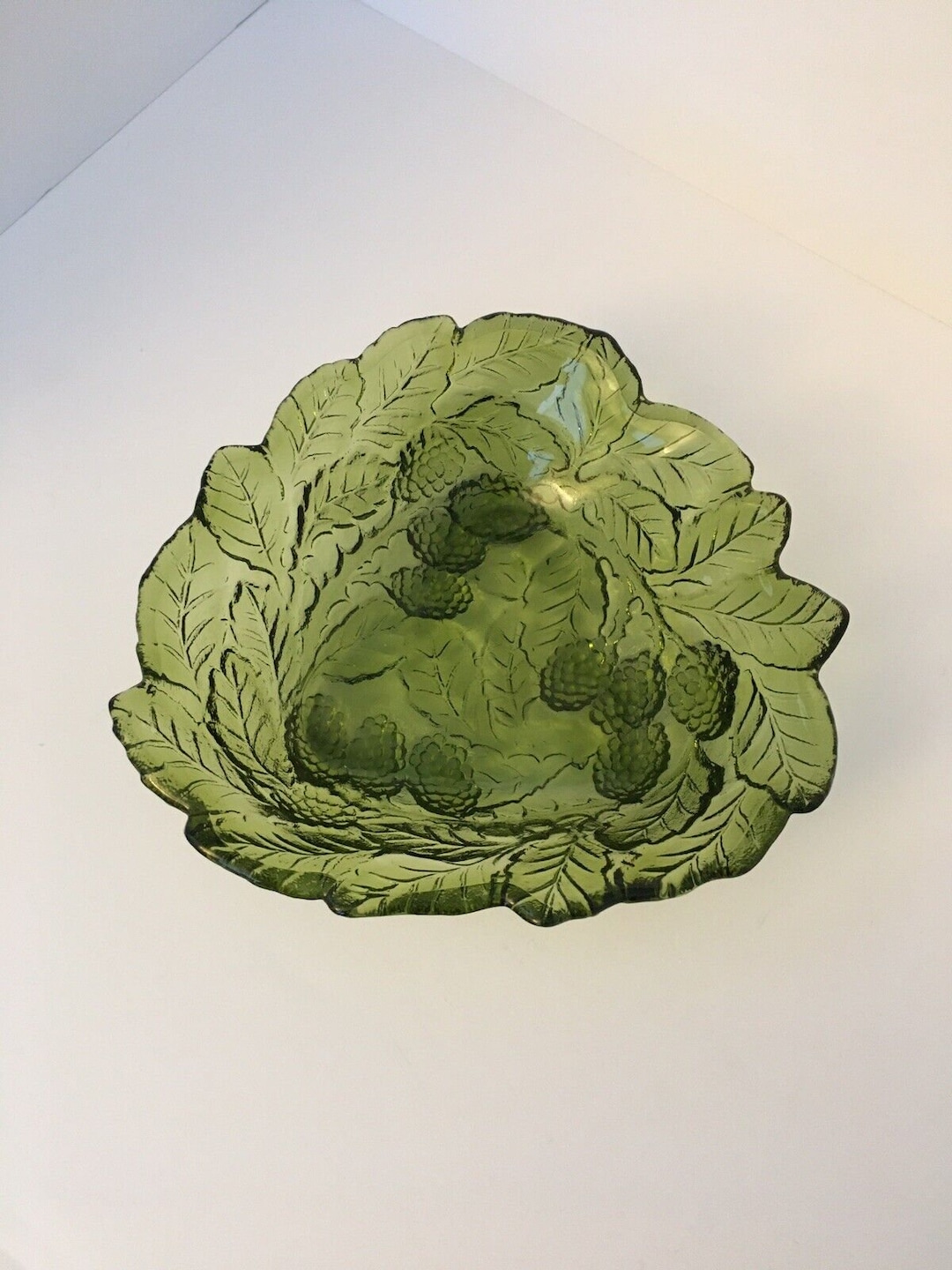 Indiana Glass Loganberry Pattern Avocado Green Candy Dish / Bon Bon Bowl Etsy