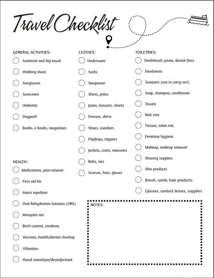 Travel Printable Checklist - Etsy