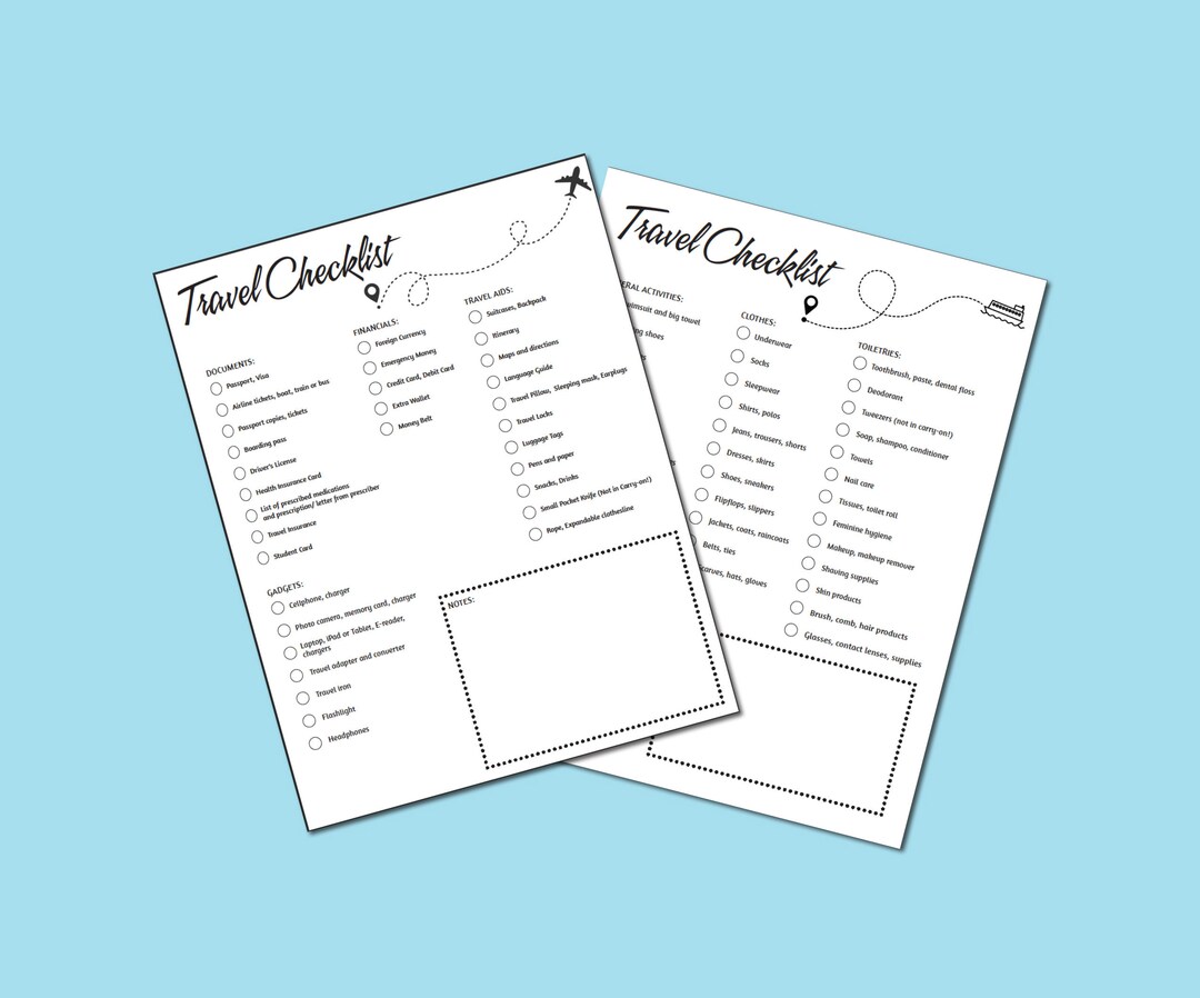Travel Printable Checklist - Etsy