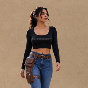 Brown Leather Leg Harness Belt - Women Accessories Thigh Leg Harness Garter Brown Leather O Ring & buckle  main image 4