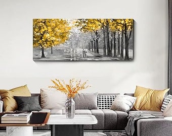 Fajermin Art Large Abstract Tree Canvas Wall Art The Golden Autumn Picture Canvas Print Yellow Autumn Paintings Wall Décor for Living Room