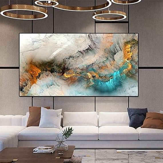 Light Gray Blue Yellow Cloud Abstract Canvas Frames Canvas Painting Wall Art  Print Poster for Living Room Decoration 60x120cm With Frame 