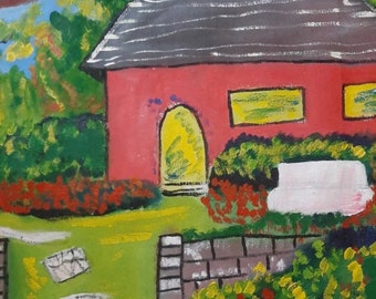 House painting on canvas, landscape painting, wall art,scenery painting, Jamaican painting, original painting, acrylic painting