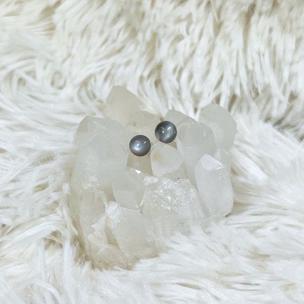 Gray moonstone stud earrings