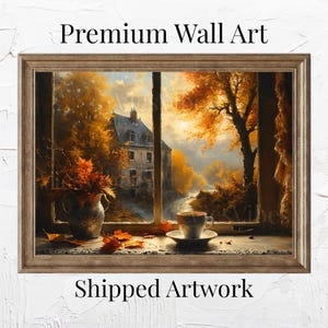 Vintage Herbst Fensterbilder | Rustikale Herbst Kaffee Szene | Stimmungsvolle Gothic Wohnkultur | Herbst Printable | Gerahmte Leinwand oder Poster