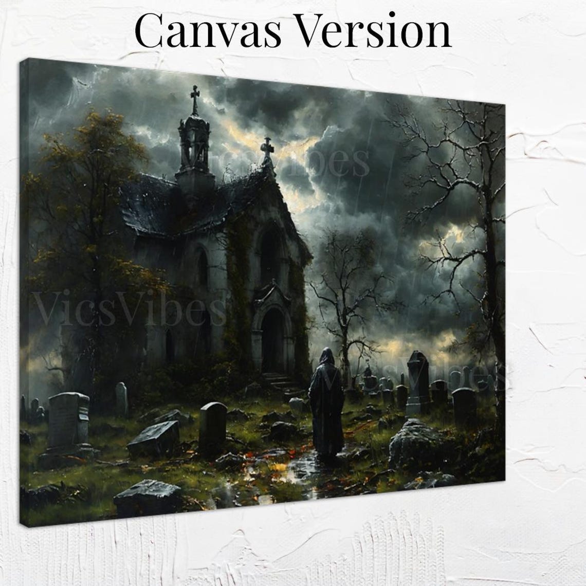 Haunted Cemetery Wall Art Gothic Church Scene Framed Poster Mystical ...