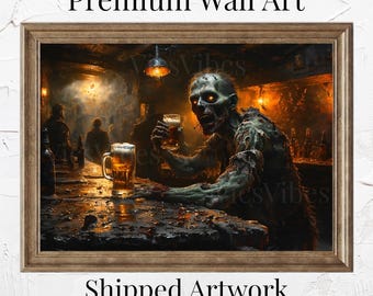 Undead Zombie Bar Scene Wall Art Halloween Gothic Decor Poster Canvas or Framed Print for Haunted Homes