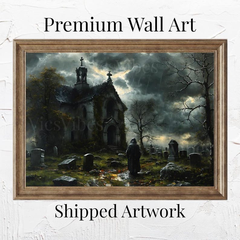 Haunted Cemetery Wall Art Gothic Church Scene Framed Poster Mystical ...