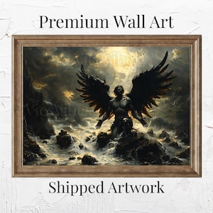 Fallen Angel Printable Digital Art Dark Fantasy Gothic Scene Kneeling Angel Wings Stormy Sky Dramatic Home Decor Wall Art Download