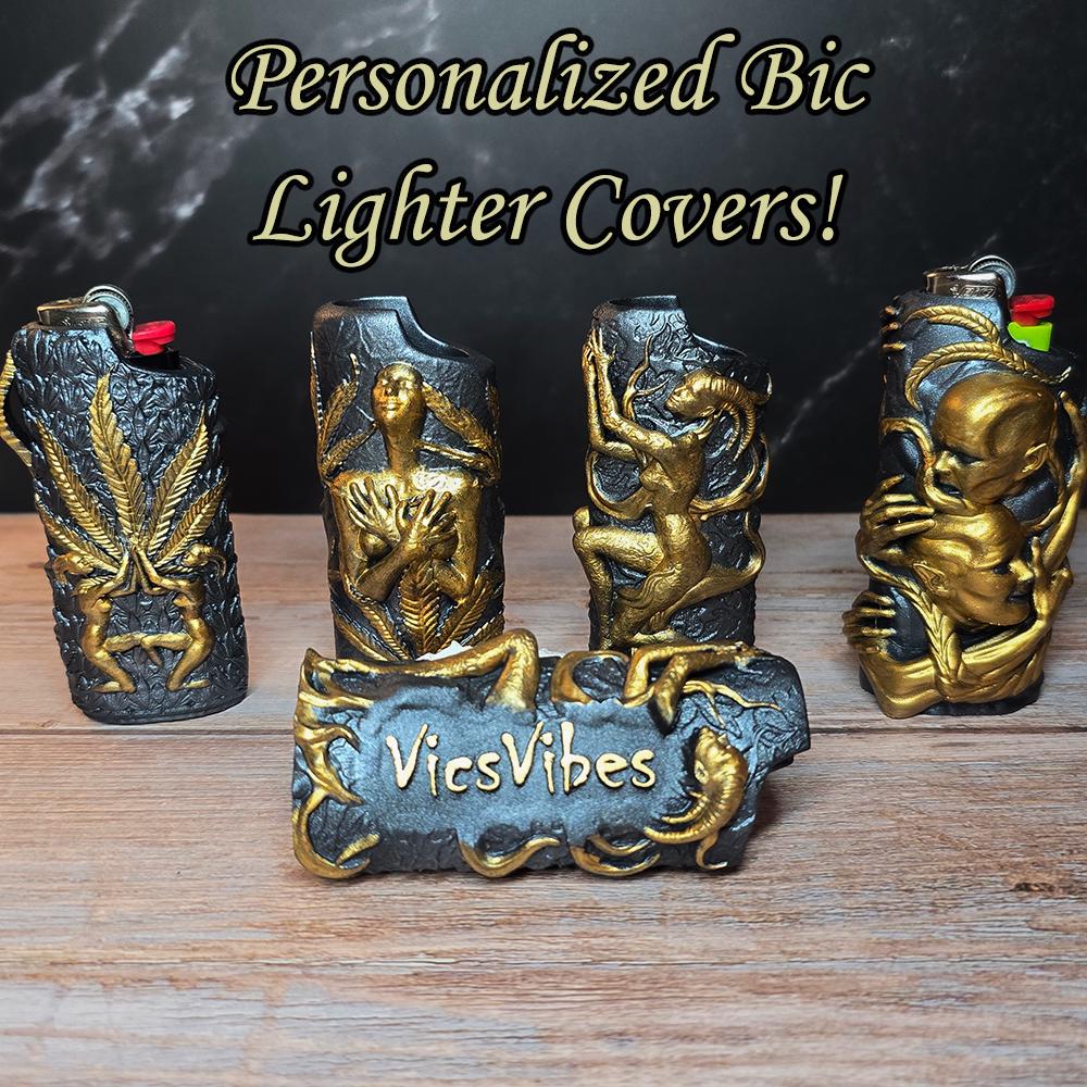 Custom Bic Lighter Covers Hand Painted Gold Lighter Sleeve Personalized Stoner Gifts Gifts for Him or Her Unique Metal Case