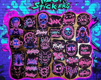 Jinx Neon Graffiti Sticker Pack Arcane Vinyl Stickers Cyberpunk Aesthetic Laptop Sticker Set Gamer Gift Vinyl Decals Soft Matte