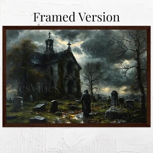 Haunted Cemetery Wall Art Gothic Church Scene Framed Poster Mystical ...
