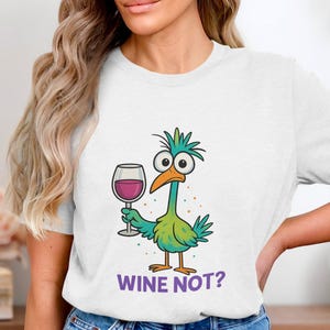 Camiseta "Vino no", pájaro gracioso, camiseta para beber, regalo para amantes del vino, camiseta de animales de dibujos animados, camiseta peculiar, camiseta sarcástica, camiseta novedosa, camiseta para amantes del vino