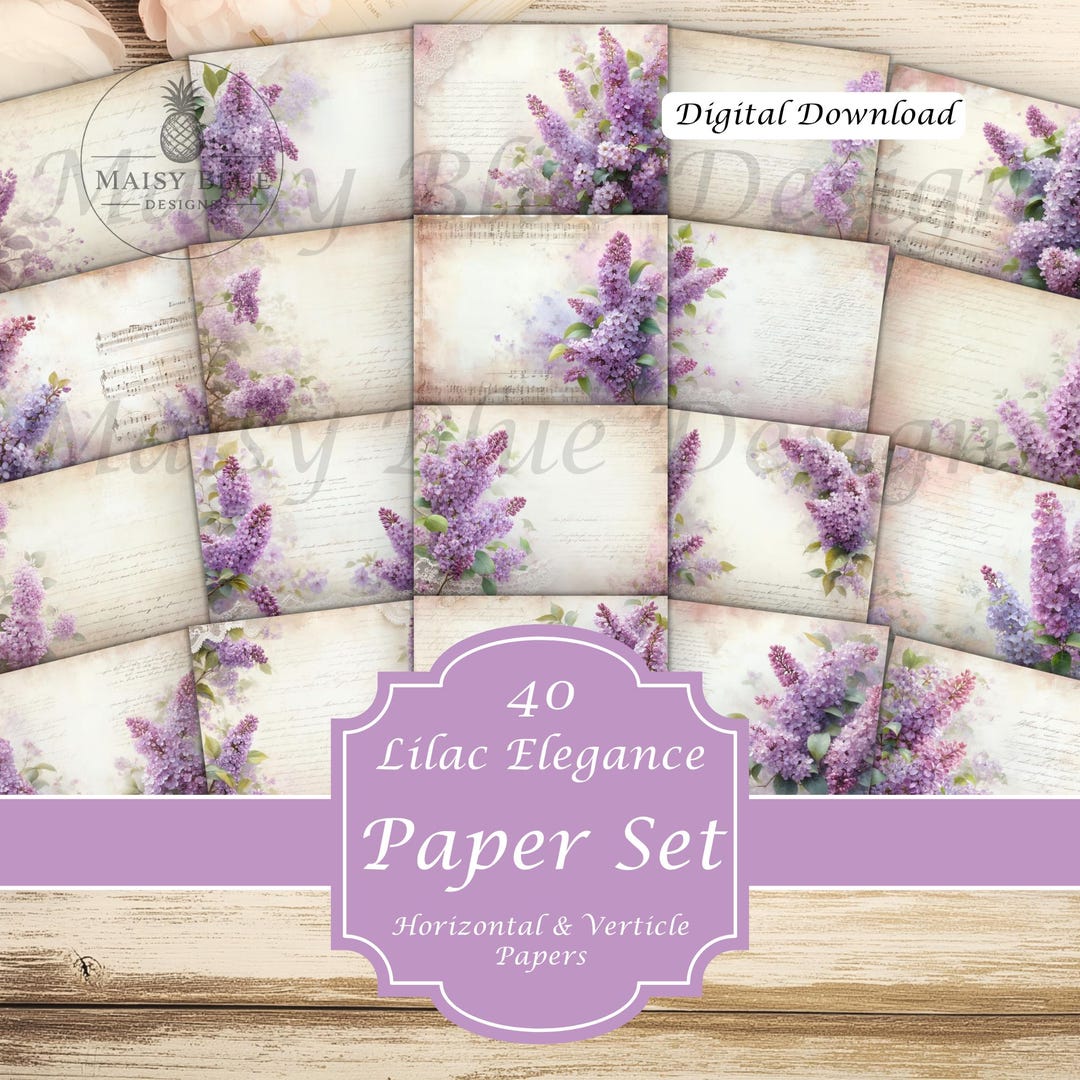 Lilac Junk Journal Paper Pack, Shabby Chic Lilac Papers, Vintage Floral ...