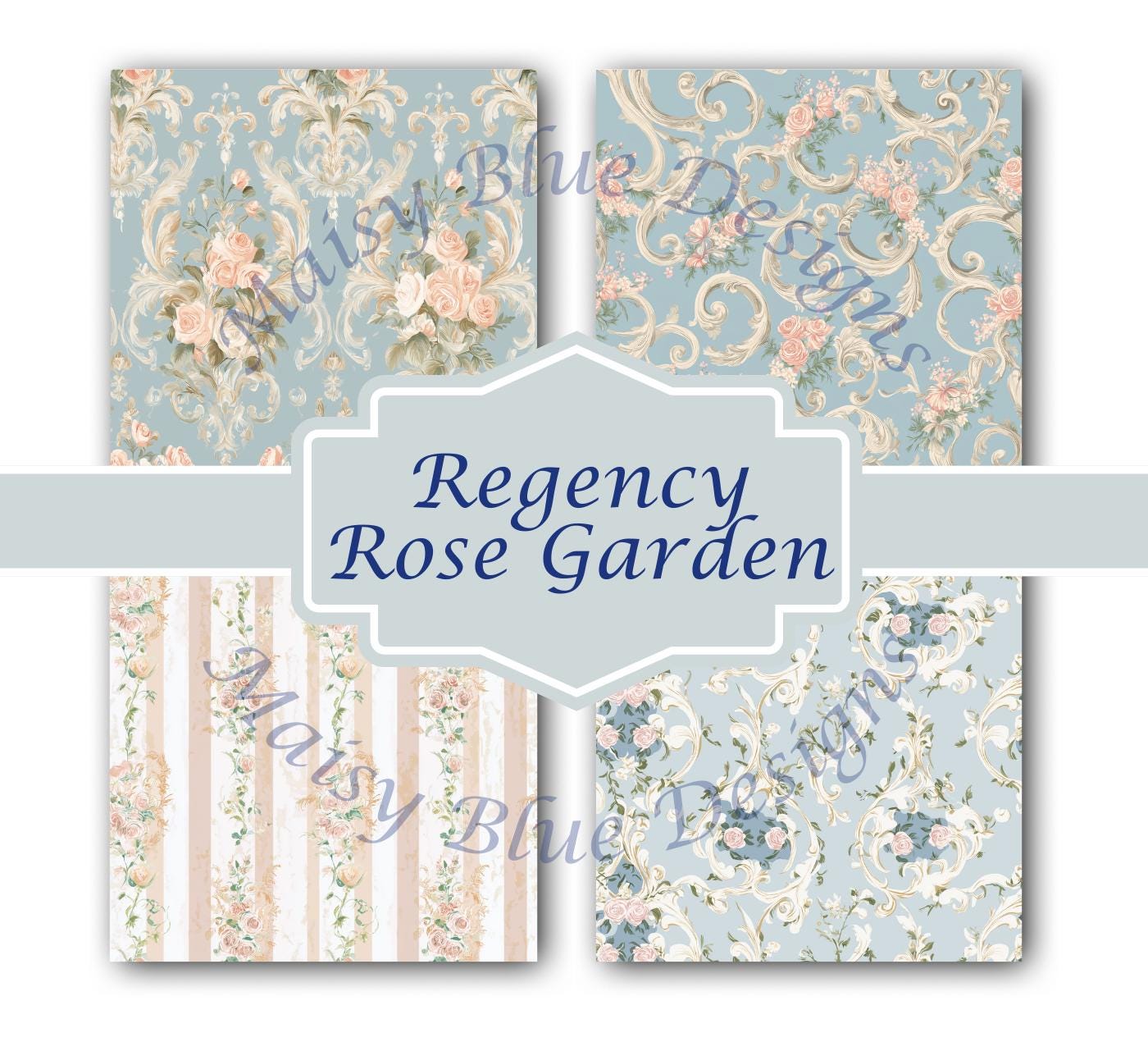 Regency Rose Garden Digital Paper Pack, Floral Patterns (commercial ...