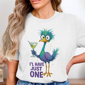 Camiseta divertida de pájaro, diseño peculiar de correcaminos, regalo para amantes del martini, camiseta "Solo tomaré uno", camiseta novedosa de animal, dibujo de pájaro