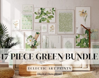 Green Eclectic Gallery Wall Art Set, Vintage Exhibition Prints (Digital Download)