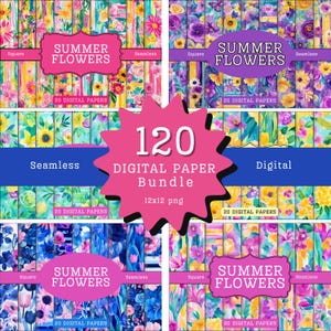 120 Mega Bundle Blume Digitale Papiere, Frühling Blumen Aquarell Scrapbook Papier, Junk Journal Blume Hintergrund Kommerzielle Nutzung