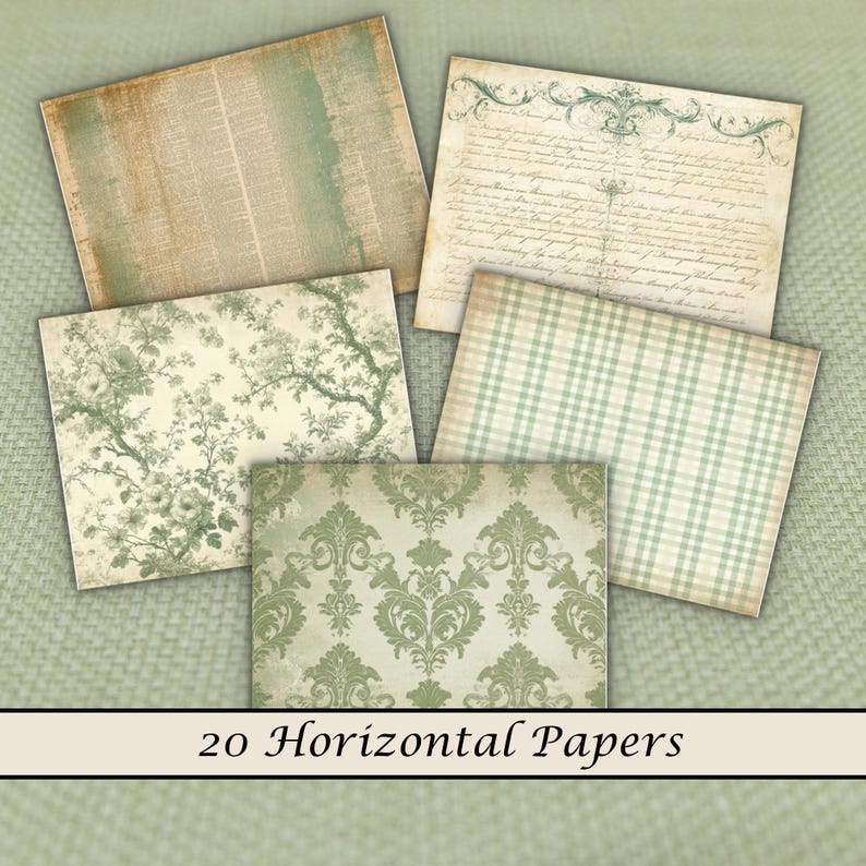 Sage Green Garden Junk Journal Papers, Horizontal & Vertical Scrapbook ...