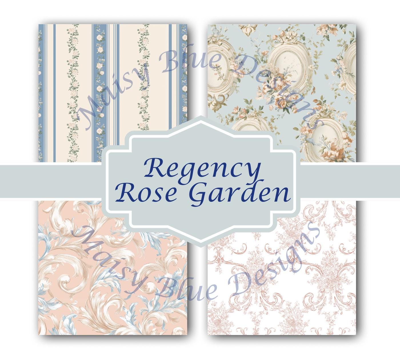 Regency Rose Garden Digital Paper Pack, Floral Patterns (commercial ...