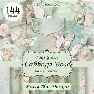 Salbei grün Cabbage Rose Junk Journal Kit, bedruckbares Papier, Ephemera Kit digitaler Download, Muttertagsgeschenk, Muttertag Junk Journal Kit