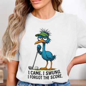 Camiseta divertida de pájaro golfista, regalo para golfistas olvidadizos, camiseta de animal de dibujos animados, diseño de golf novedoso, camiseta con humor de golf, regalo para golfistas