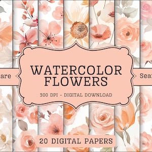 Watercolor Flower Digital Papers, Spring Floral Watercolor Scrapbook paper, bright flower background commercial use