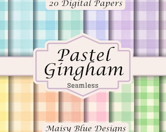 Watercolor Gingham Digital Paper, Pastel Seamless Pattern (Digital Download)