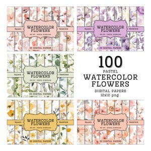 100 Mega Bundle Flower Digital Papers, carta per scrapbooking primaverile floreale ad acquerello, sfondo floreale Junk Journal per uso commerciale