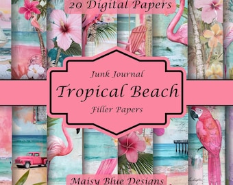 Tropical Beach Junk Journal Pages, Summer Coastal Printables (Digital Download)
